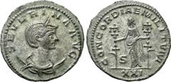 Roman Imperial Coins SEVERINA (Augusta, 270-275). Antoninianus. Antioch. Obv: SEVERINA AVG. Draped bust right, wearing stephane and set upon crescent. Rev: CONCORDIAE MILITVM / XXI. Concordia standing