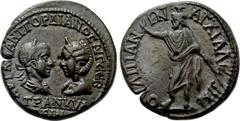 Roman Provincial Coins THRACE. Anchialus. Gordian III with Tranquillina (238-244). Ae. Obv: AVT K M ANT ΓOPΔIANOC AVΓ CЄB / TPANKVΛΛEINA. Draped busts of Gordian, laureate and cuirassed, and Tranquill