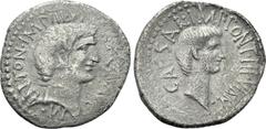 Roman Republican Coins MARK ANTONY and OCTAVIAN. Denarius (40-39 BC). Mint in southern or central Italy.. Obv: M ANTON IMP III VIR R P C. Bare head of Mark Antony right. Rev: CAESAR IMP III VIR R P C.