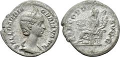 Roman Imperial Coins ORBIANA (Augusta, 225-227). Denarius. Rome. Obv: SALL BARBIA ORBIANA AVG. Draped bust right, wearing stephane. Rev: CONCORDIA AVGG. Concordia seated left on throne, holding patera