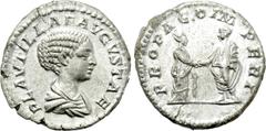 Roman Imperial Coins PLAUTILLA (Augusta, 202-205). Denarius. Rome. Obv: PLAVTILLAE AVGVSTAE. Draped bust right. Rev: PROPAGO IMPERI. Plautilla standing right, clasping hands with Caracalla standing le