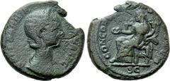 Roman Imperial Coins ORBIANA (Augusta, 225-227). As. Rome. Obv: SALL BARBIA ORBIANA AVG. Diademed and draped bust right. Rev: CONCORDIA AVGVSTORVM / SC. Concordia seated left ; holding patera and corn