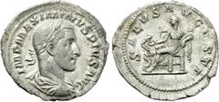 Roman Imperial Coins MAXIMINUS THRAX (235-238). Denarius. Rome. Obv: IMP MAXIMINVS PIVS AVG. Laureate, draped and cuirassed bust right. Rev: SALVS AVGVSTI. Salus seated left on throne, feeding serpent
