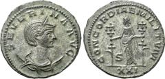 Roman Imperial Coins SEVERINA (Augusta, 270-275). Antoninianus. Antioch. Obv: SEVERINA AVG. Draped bust right, wearing stephane and set upon crescent. Rev: CONCORDIAE MILITVM / XXI. Concordia standing