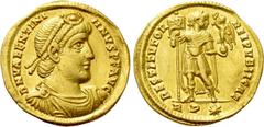 Roman Imperial Coins VALENTINIAN I (364-375). GOLD Solidus. Rome. Obv: D N VALENTINIANVS P F AVG. Diademed, draped and cuirassed bust right. Rev: RESTITVTOR REIPVBLICAE / RP✷. Valentinian standing fac