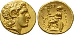Greek Coins KINGS OF THRACE (Macedonian). Lysimachos (305-281 BC). GOLD Stater. Alexandria Troas. Obv: Diademed head of the deified Alexander right, with horn of Ammon. Rev: ΒΑΣΙΛΕΩΣ / ΛΥΣΙΜΑΧΟΥ. Athe