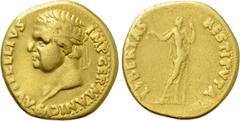 Roman Imperial Coins VITELLIUS (69). GOLD Aureus. Uncertain mint in Spain, possibly Tarraco. Obv: A VITELLIVS IMP GERMANICVS. Laureate head left, with small globus at point of neck. Rev: LIBERTAS REST
