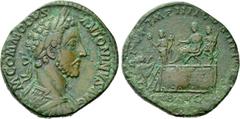 Roman Imperial Coins COMMODUS (177-192). Sestertius. Rome. Obv: M COMMODVS ANTONINVS AVG. Laureate and cuirassed bust right, slight drapery on far shoulder. Rev: TR P VI IMP IIII COS III P P / S - C /