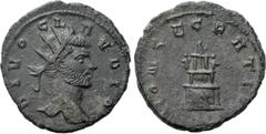 Roman Imperial Coins DIVUS CLAUDIUS II GOTHICUS (Died 270). Antoninianus. Cyzicus. Struck under Quintillus. Obv: DIVO CLAVDIO. Radiate head right. Rev: CONSECRATIO. Three-tiered funeral pyre. RIC V on