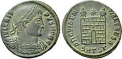 Roman Imperial Coins CRISPUS (Caesar, 316-326). Follis. Thessalonica. Obv: IVL CRISPVS NOB C. Laureate, draped and cuirassed bust right. Rev: PROVIDENTIAE CAESS / SM TS Γ. Campgate with two turrets; s