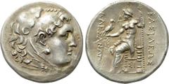 Greek Coins KINGS OF MACEDON. Alexander III 'the Great' (336-323 BC). Tetradrachm. Sinope. Obv: Head of Herakles right, wearing lion skin. Rev: ΒΑΣΙΛΕΩΣ / AΛΕΞΑΝΔΡΟΥ. Zeus seated left on throne, holdi