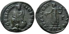 Roman Imperial Coins MAXIMINUS II DAIA (310-313). "Persecution" Series. 1/12 Nummus. Antioch. Obv: GENIO ANTIOCHENI. Tyche seated facing on rock pile; river-god Orontes below. Rev: APOLLONI SANCTO / Γ