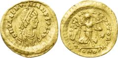 Roman Imperial Coins VALENTINIAN III (425-455). GOLD Tremissis. Constantinople. Obv: D N VALENTINIANVS P F AVG. Diademed, draped and cuirassed bust right. Rev: VICTORIA AVGVSTORVM / CONOB. Victory adv