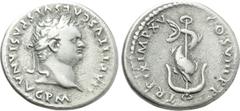 Roman Imperial Coins TITUS (79-81). Denarius. Rome. Obv: IMP TITVS CAES VESPASIAN AVG P M. Laureate head right. Rev: TR P IX IMP XV COS VIII P P. Dolphin coiled around anchor. RIC² 112. Condition: Ver