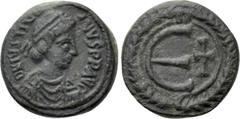 Byzantine Coins JUSTINIAN I (527-565). Pentanummium. Carthage. Obv: DN IVSTINIANVS P P AVG. Diademed, draped and cuirassed bust right. Rev: Large E; to right, cross; all within linear border surrounde