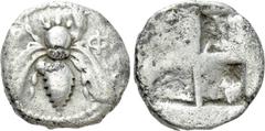 Greek Coins IONIA. Ephesos. Didrachm (Circa 420-400 BC). Obv: Ε - Φ. Bee. Rev: Quadripartite incuse square. SNG Kayhan I 141-2. Condition: Fine. Weight: 7.34 g. Diameter: 18 mm.