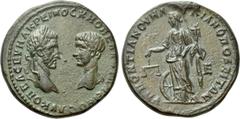 Roman Provincial Coins MOESIA INFERIOR. Marcianopolis. Macrinus, with Diadumenian (217-218). Ae Pentassarion. Obv: AYT K OΠEΛ CEV MAKPEINOC K M OΠEΛ ANTΩNEINOC. Laureate head of Macrinus left and bare