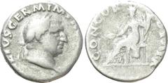 Roman Imperial Coins VITELLIUS (69). Denarius. Rome. Obv: A VITELLIVS GERM IMP AVG TR P. Laureate head right. Rev: CONCORDIA P R. Concordia seated left on throne, holding patera and cornucopia. RIC² 9