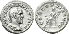 Roman Imperial Coins PUPIENUS (238). Denarius. Rome. Obv: IMP C M CLOD PVPIENVS AVG. Laureate, draped and cuirassed bust right. Rev: CONCORDIA AVGG. Concordia seated left on throne, holding patera and