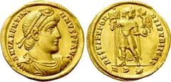 Roman Imperial Coins VALENTINIAN I (364-375). GOLD Solidus. Rome. Obv: D N VALENTINIANVS P F AVG. Diademed, draped and cuirassed bust right. Rev: RESTITVTOR REIPVBLICAE / RP✷. Valentinian standing fac