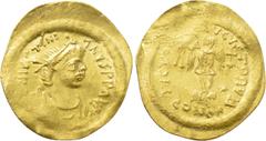Byzantine Coins JUSTINIAN I (527-565). GOLD Tremissis. Constantinople. Obv: D N IVSTINIANVS P P AVG. Diademed, draped and cuirassed bust right. Rev: VICTORIA AVGVSTORVM / CONOB. Victory advancing righ