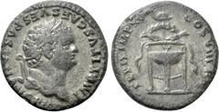 Roman Imperial Coins TITUS (79-81). Denarius. Rome. Obv: IMP TITVS CAES VESPASIAN AVG P M. Laureate head right. Rev: TR P IX IMP XV COS VIII P P. Tripod with fillets, upon which sit two ravens and wre