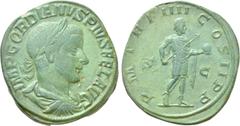 Roman Imperial Coins GORDIAN III (238-244). Sestertius. Rome. Obv: IMP GORDIANVS PIVS FEL AVG. Laureate, draped and cuirassed bust right. Rev: P M TR P IIII COS II P P / S - C. Gordian standing right,