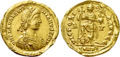Roman Imperial Coins VALENTINIAN III (425-455). GOLD Solidus. Ravenna. Obv: D N PLA VALENTINIANVS P F AVG. Diademed, draped and cuirassed bust right. Rev: VICTORIA AVGGG / R - V / CONOB. Valentinian s