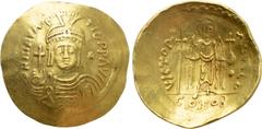 Byzantine Coins MAURICE TIBERIUS (582-602). GOLD Solidus. Constantinople. Light weight issue of 23 siliquae. Obv: D N MAVRC TIЬ P P AVG. Draped and cuirassed facing bust, wearing plumed helmet and hol