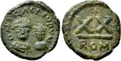 Byzantine Coins HERACLIUS (610 - 641) with Heraclius Constantinus. Half Follis. Rome. Obv: D N ERACLIOR VN. Facing busts of Heraclius to left and Heraclius Constantine to right, wearing chlamys and cr