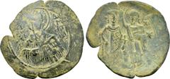 Byzantine Coins EMPIRE OF THESSALONICA. Manuel Comnenus-Ducas (Despot, 1230-1237). Trachy. Obv: Half-length facing bust of St. Demetrius, holding spear and sword-in-scabbard. Rev: Manuel, holding cruc