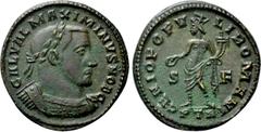 The K.L. Collection of Late Roman Coins MAXIMINUS DAIA (Caesar, 305-309). Follis. Treveri. Obv: GAL VAL MAXIMINVS NOB C. Laureate and cuirassed bust right. Rev: GENIO POPVLI ROMANI / S - F / PTR. Geni