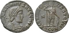 The K.L. Collection of Late Roman Coins GRATIAN (367-383). Follis. Arelate. Obv: DN GRATIANVS AVGG AVG. Diademed, draped and cuirassed bust right. Rev: GLORIA NOVI SAECVLI / N / TCON. Gratian sanding 