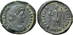 The K.L. Collection of Late Roman Coins GRATIAN (367-383). Follis. Antioch. Obv: DN GRATIANVS PF AVG. Diademed, draped and cuirassed bust right. Rev: VIRTVS ROMANORVM / ANT Δ. Roma seated facing, head