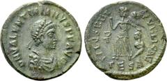 The K.L. Collection of Late Roman Coins VALENTINIAN II (375-392). Ae. Thessalonica. Obv: DN VALENTINIANVS P F AVG. Diademed, draped and cuirassed bust right. Rev: SALVS REI PVBLICAE / TESA. Victory ad