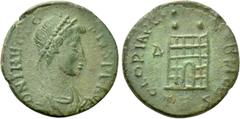 The K.L. Collection of Late Roman Coins THEODOSIUS I (379-395). Ae. Thessalonica. Obv: DN THEODOSIVS PF AVG. Diademed, draped and cuirassed bust right. Rev: GLORIA REI PVBLICAE / Δ / TES. Camp gate; t