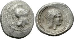 Greek Coins DYNASTS OF LYCIA. Time of Wekhssere II (Circa 400-380 BC). Xanthos. Obv: Helmeted head of Athena right. Rev: Head of Apollo right; corn in field to left. Cf. Müseler VII. 31 var. (diskeles