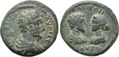 Roman Provincial Coins MYSIA. Parium. Marcus Aurelius with Faustina II (161-180). Ae. Obv: IMP CAI MA AV ANTO. Bareheaded, draped and cuirassed bust of Marcus Aurelius right. Rev: ANTON / FAVST. Bareh