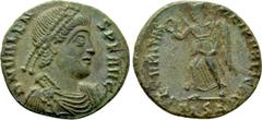 Roman Imperial Coins VALENS (364-378). Follis. Thessalonica. Obv: D N VALENS P F AVG. Diademed, draped and cuirassed bust right. Rev: SECVRITAS REI PVBLICAE / TESΔ. Victory advancing left with palm br
