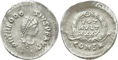 Roman Imperial Coins THEODOSIUS I (379-395). Siliqua. Constantinople. Obv: DN THEODOSIVS PF AVG. Diademed, draped and cuirassed bust right. Rev: VOT MVLT XXXX / CONS *. Legend in three lines in wreath