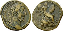 Roman Imperial Coins COMMODUS (177-192). Sestertius. Rome. Obv: M COMMODVS ANTON AVG PIVS BRIT. Laureate head right. Rev: P M TR P X IMP VII COS IIII P P / S C / VICT BRIT. Victory seated right on pil