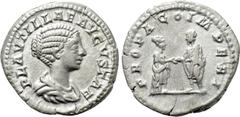 Roman Imperial Coins PLAUTILLA (Augusta, 202-205). Denarius. Rome. Obv: PLAVTILLAE AVGVSTAE. Draped bust right. Rev: PROPAGO IMPERI. Plautilla standing right, clasping hands with Caracalla standing le