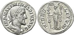 Roman Imperial Coins MAXIMINUS THRAX (235-238). Denarius. Rome. Obv: IMP MAXIMINVS PIVS AVG. Laureate, draped and cuirassed bust right. Rev: FIDES MILITVM. Fides standing left, holding signum in each 