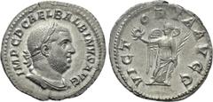 Roman Imperial Coins BALBINUS (238). Denarius. Rome. Obv: IMP C D CAE L BALBINVS AVG. Laureate, draped and curiassed bust right. Rev: VICTORIA AVGG. Victory standing facing, head left, holding wreath 