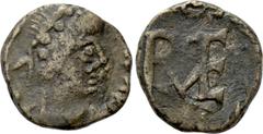 Roman Imperial Coins LIBIUS SEVERUS (461 - 465). Ae Nummus. Rome. Obv: Diademed, draped and cuirassed bust right. Rev: Monogram of Ricimer, within wreath. RIC 2715. Condition: Very fine. Weight: 1.06 
