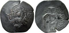 Byzantine Coins LATIN RULERS OF CONSTANTINOPLE (1204-1261). Trachy. Large module. Constantinople. Obv: IC - XC. Bust of Christ facing, beardless and nimbate. Rev: MANOVHΛ ΔECΠOTHC. Full-length figure 