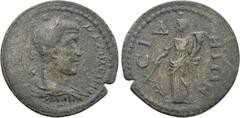Roman Provincial Coins PAMPHYLIA. Side. Maximinus Thrax (235-238). Ae. Obv: AY KA ΓIO OY MAΞIMEINON. Laureate, draped and cuirassed bust right. Rev: CIΔHTΩN. Tyche standing facing, head left, wearing 
