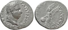 Roman Imperial Coins VITELLIUS (69). Denarius. Tarracco. Obv: A VITELLIVS IMP GERMAN. Laureate head right; globe at point of bust; palm in front. Rev: VICTORIA AVGVSTI. Victory advancing left, holding