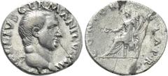 Roman Imperial Coins VITELLIUS (69). Denarius. Rome. Obv: A VITELLIVS GERMANICVS IMP. Bare head right. Rev: CONCORDIA PR. Concordia seated left ; holding patera and cornucopia. RIC 66. Condition: Very