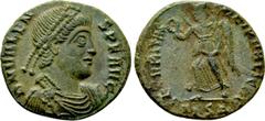 Roman Imperial Coins VALENS (364-378). Follis. Thessalonica. Obv: D N VALENS P F AVG. Diademed, draped and cuirassed bust right. Rev: SECVRITAS REI PVBLICAE / TESΔ. Victory advancing left with palm br